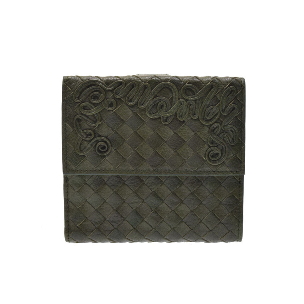 Bottega Veneta Double hook Wallet Green Leather Intrecciato
